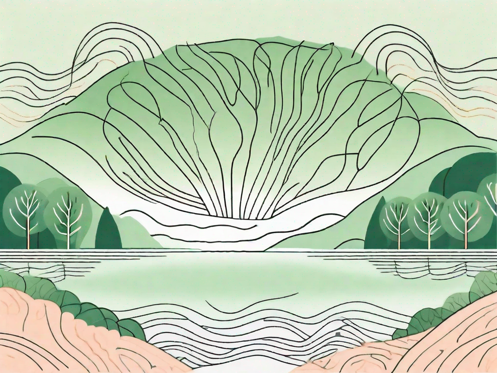 A serene landscape with elements like a tranquil lake