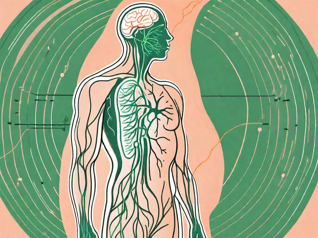 A human body silhouette with the vagus nerve highlighted