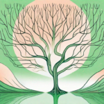 A peaceful landscape with a highlighted path leading to a symbolic representation of the vagus nerve