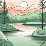 A serene landscape featuring elements like a calm lake