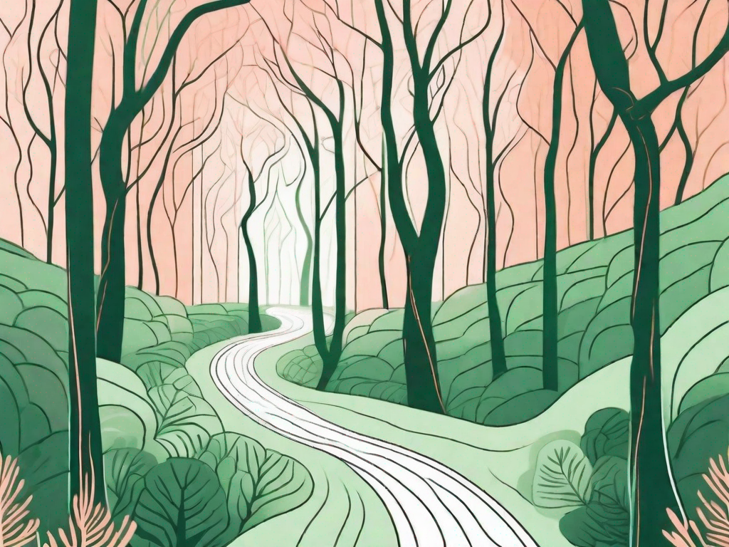 A tranquil scene with a symbolized vagus nerve represented as a vibrant