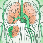 The human digestive system with a focus on the vagus nerve connecting the brain to the gut