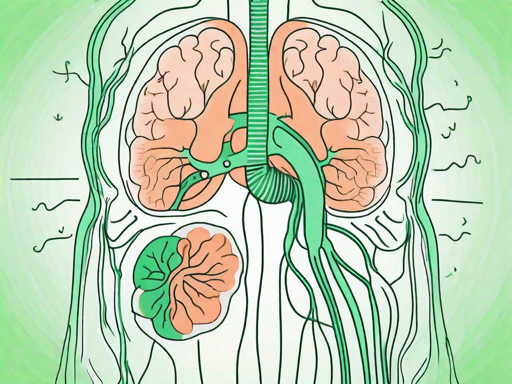 The human digestive system with a focus on the vagus nerve connecting the brain to the gut