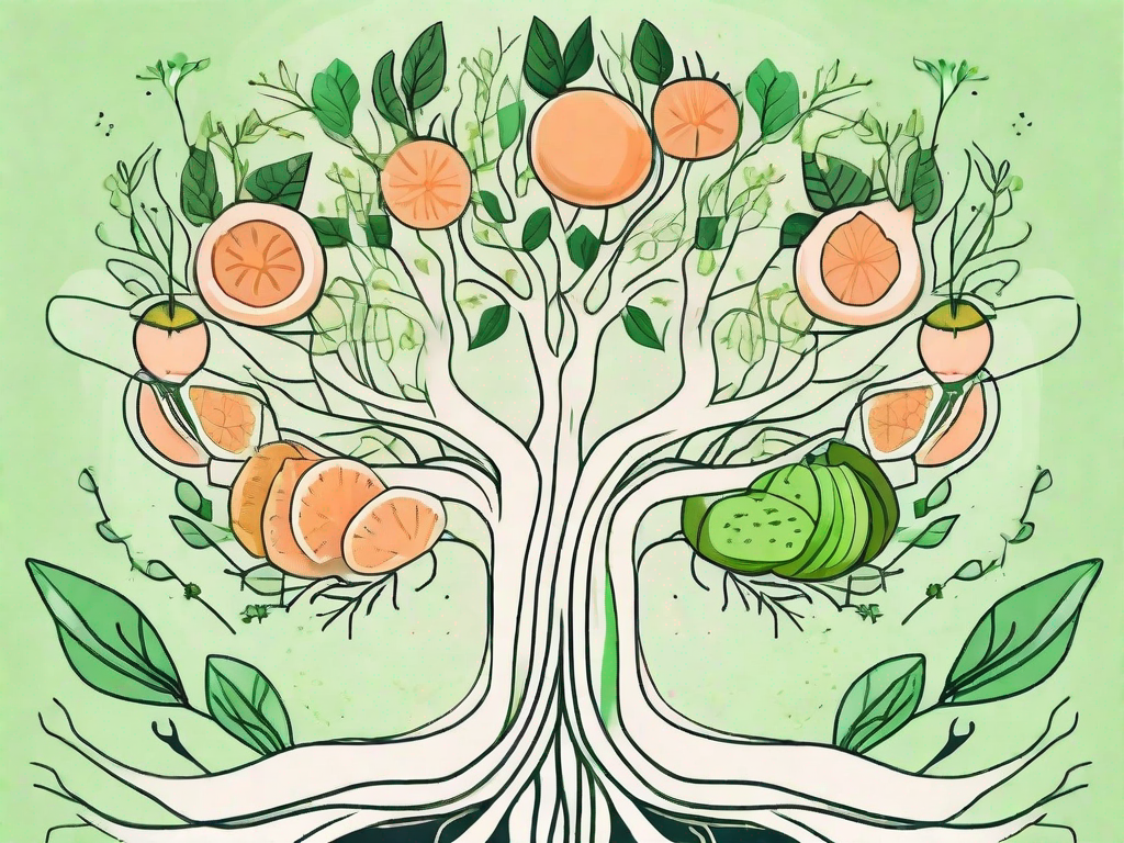 A healthy vagus nerve represented as a tree with vibrant leaves and roots