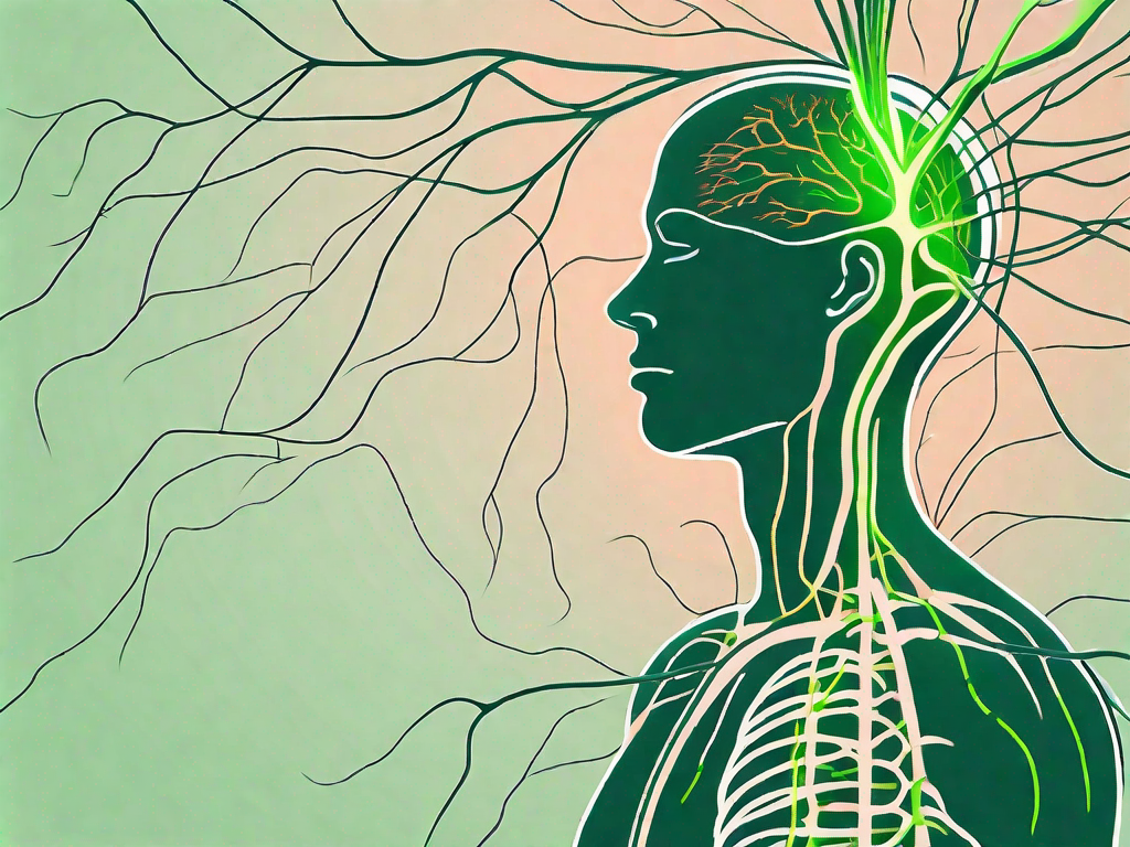 A human body silhouette with the vagus nerve highlighted