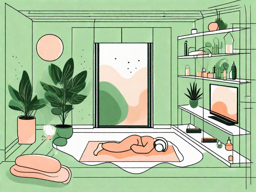 A serene home environment with elements like a yoga mat