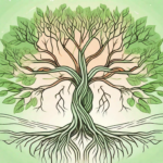 A healthy vagus nerve depicted as a tree with strong roots and branches