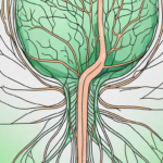 The human nervous system highlighting the vagus nerve with some visual indicators of damage