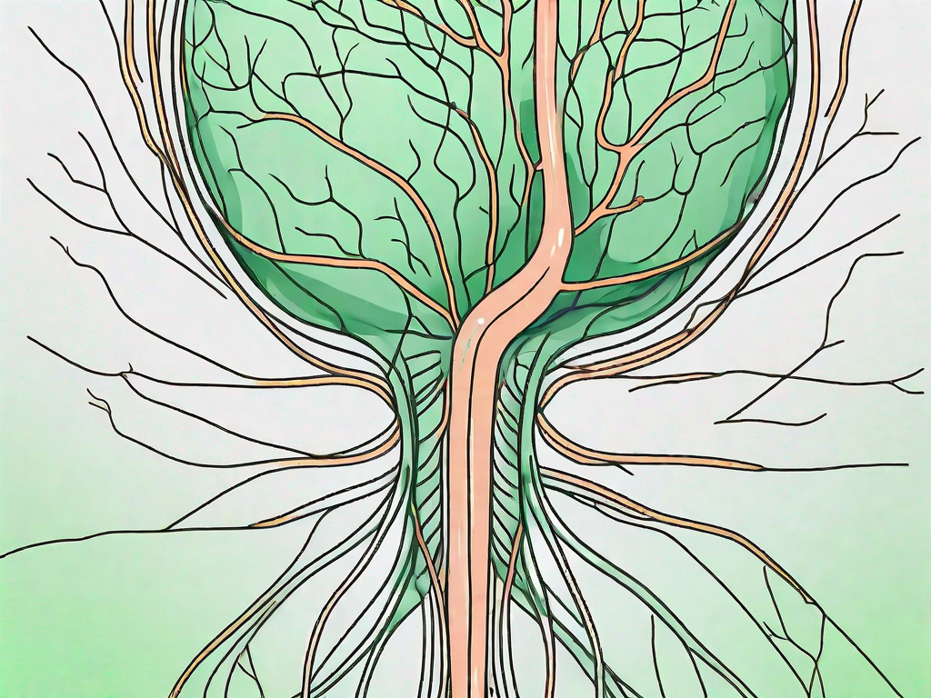 The human nervous system highlighting the vagus nerve with some visual indicators of damage
