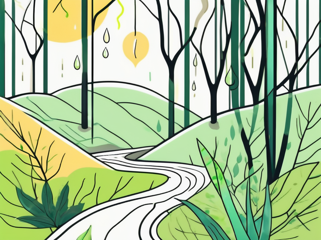 A serene nature scene with a highlighted path representing the vagus nerve