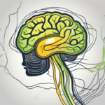 A brain with highlighted vagus nerve connected to a symbolic representation of emotions
