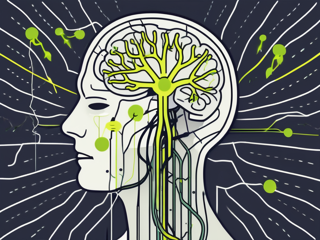 A vagus nerve stimulator device connected to a stylized brain