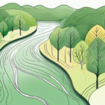 A serene landscape with a symbolic representation of the vagus nerve as a calming river flowing through it