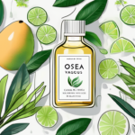 A bottle of osea vagus nerve oil surrounded by elements related to relaxation and wellness