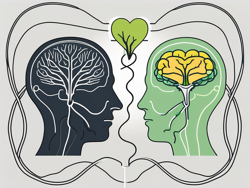 A serene landscape depicting a balanced scale with a brain on one side and a heart on the other