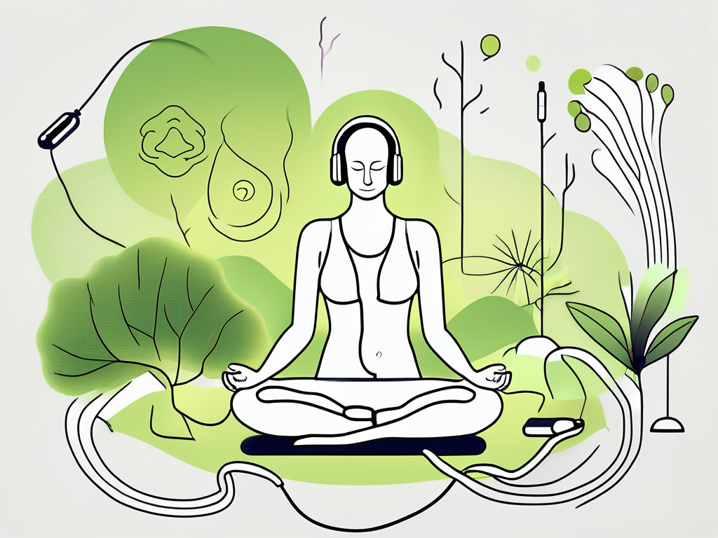 A serene landscape with various symbols representing relaxation techniques