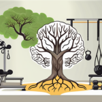 A peaceful nature scene featuring a brain-shaped tree with roots symbolizing the vagus nerve stretching down into the earth