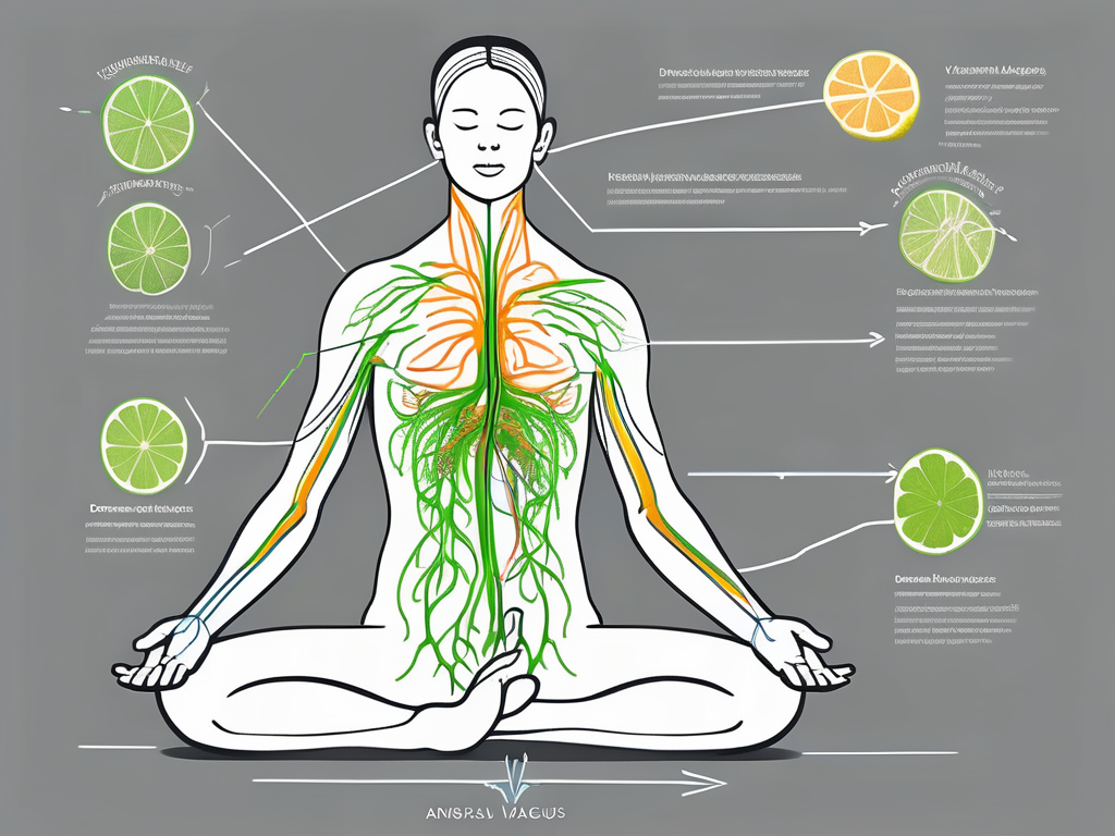 The dorsal vagus nerve highlighted within an anatomically correct human body