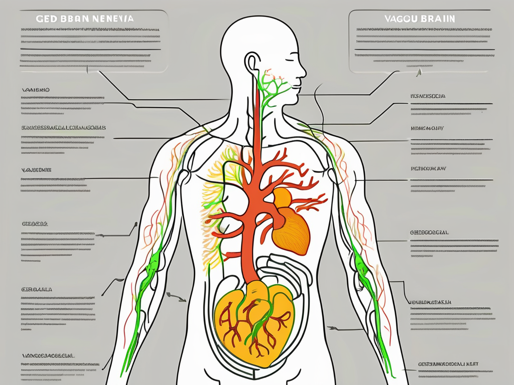The human body highlighting the vagus nerve extending from the brain to the stomach