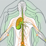 A non-invasive vagus nerve stimulation device placed near a stylized depiction of the human nervous system