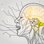The vagus nerve in a human body with a symbolic representation of yawning