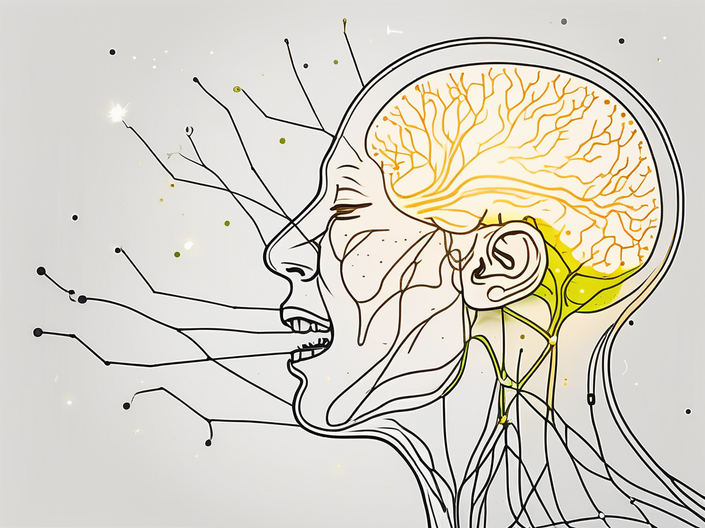 The vagus nerve in a human body with a symbolic representation of yawning