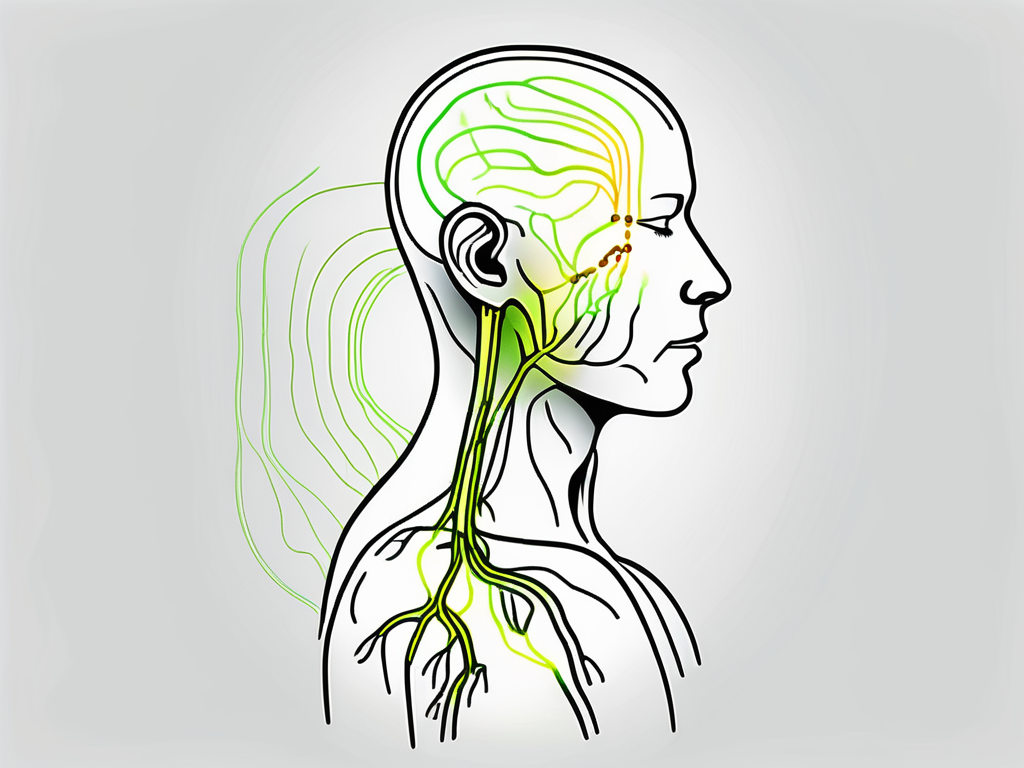 A stylized human silhouette with the vagus nerve highlighted