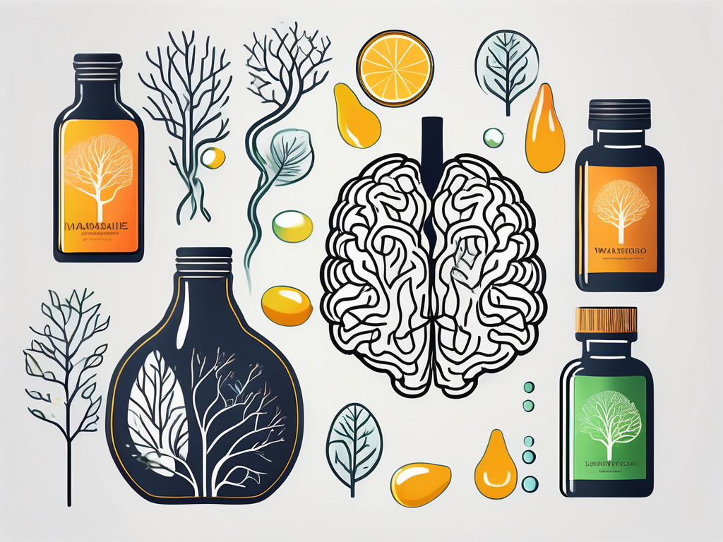 Various supplement bottles with elements like the brain and the heart