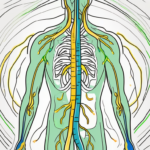 The vagus nerve in the human body with signals flowing towards the stomach