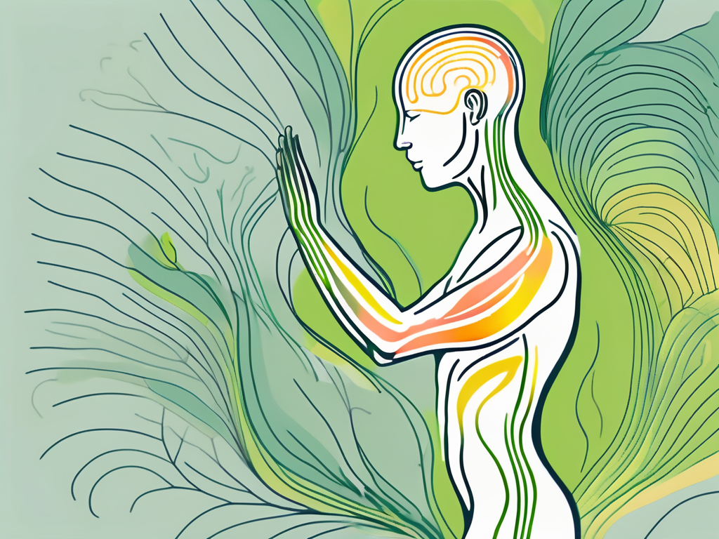 A human silhouette with a highlighted vagus nerve running from the brain to the abdomen