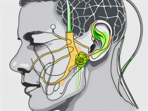 An ear with a vagus nerve stimulation device attached to it