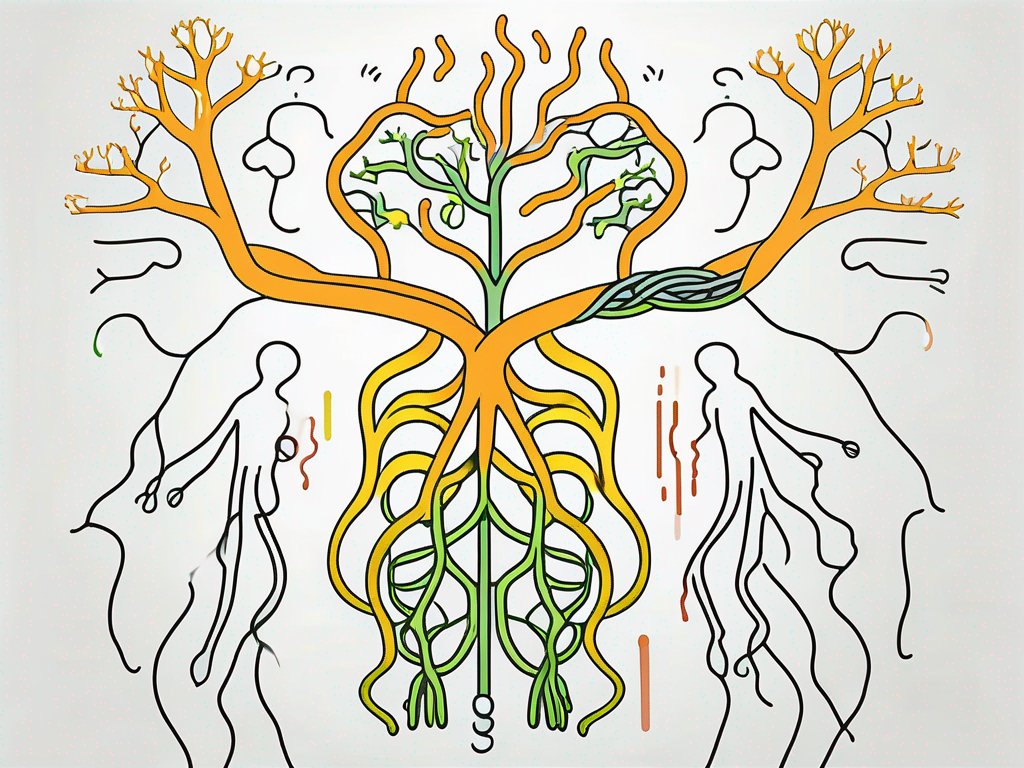 The vagus nerve extending from the brain to the lungs