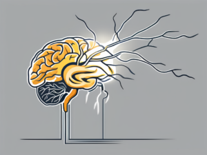 The human brain with a highlighted pathway showing the vagus nerve