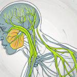 A human body silhouette with the vagus nerve highlighted