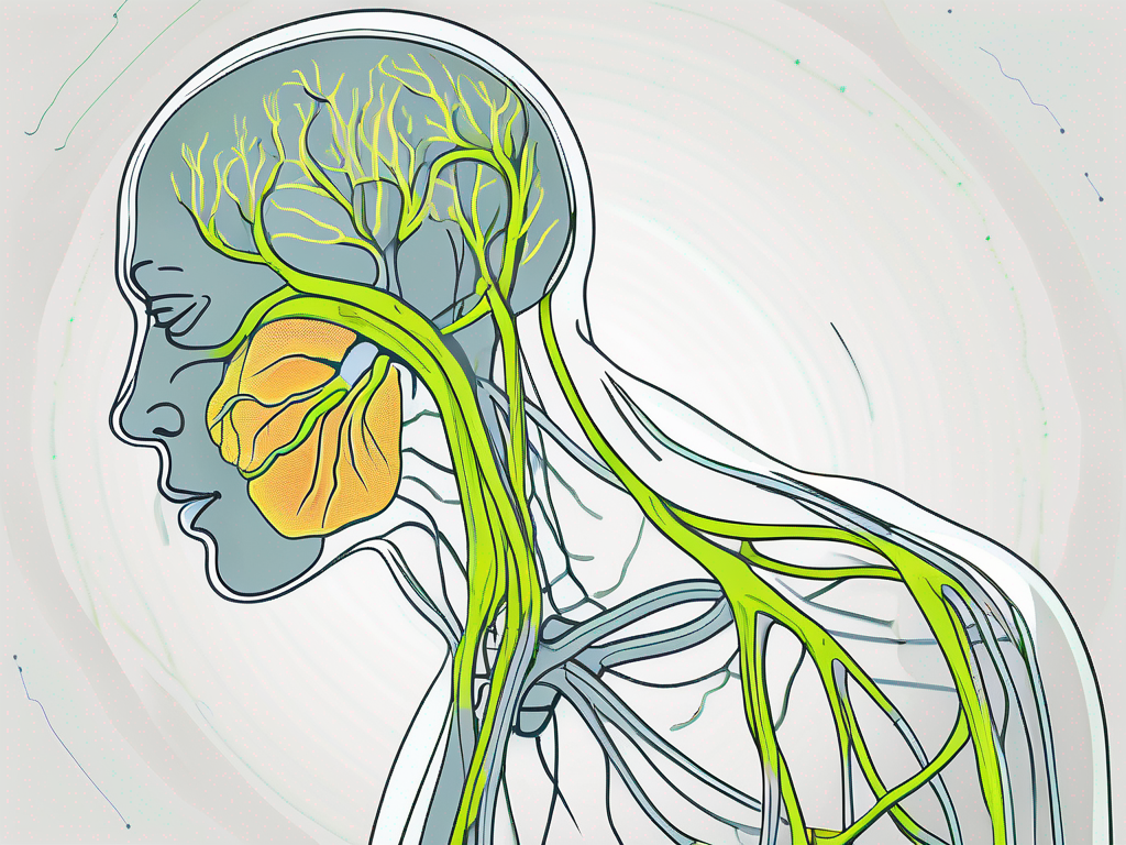 A human body silhouette with the vagus nerve highlighted