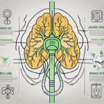 A vagus nerve device connected to a stylized brain