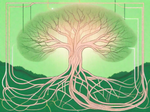 A serene landscape with a prominent tree
