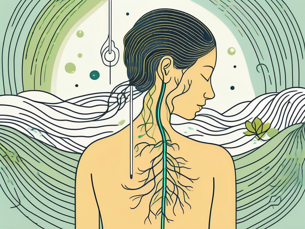 An acupuncture needle gently inserted into a stylized representation of the vagus nerve