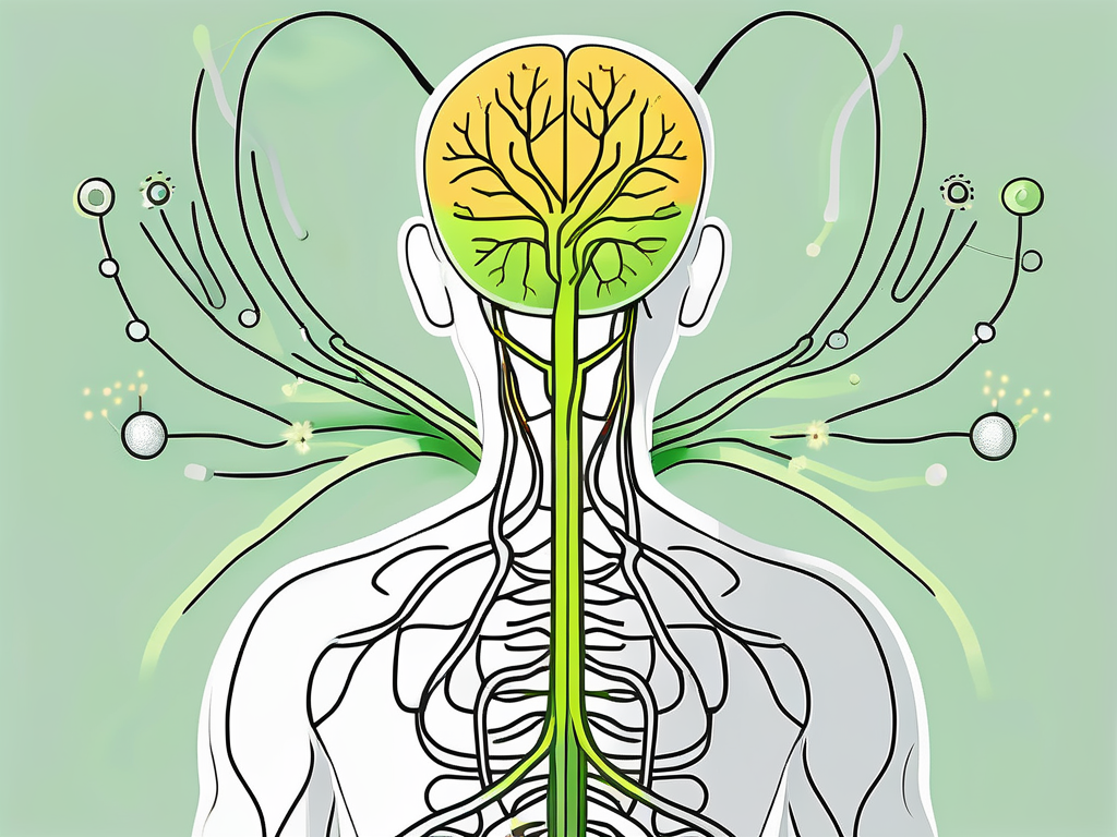 The vagus nerve in the human body with symbolic representations of covid-19 viruses
