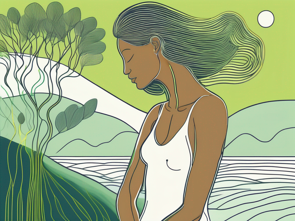 A serene landscape with a focus on the chest area of a human silhouette