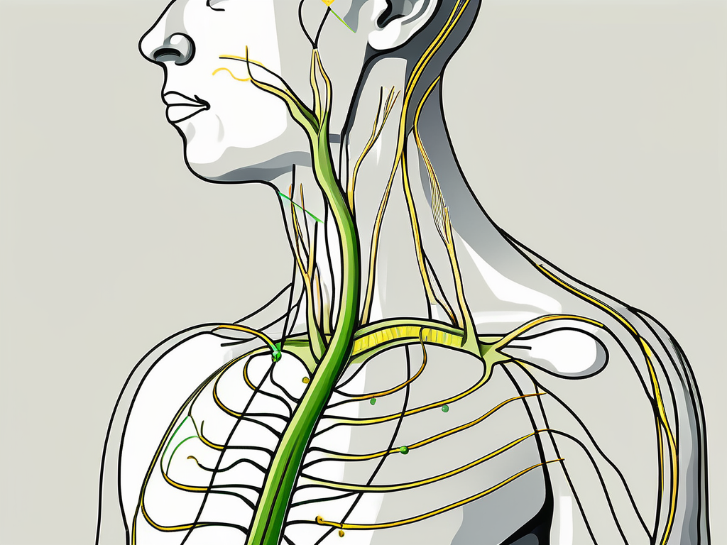 An acupuncture needle gently inserted into a stylized representation of the vagus nerve