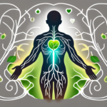 A healthy human body silhouette with a glowing line representing the vagus nerve