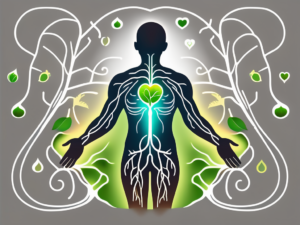 A healthy human body silhouette with a glowing line representing the vagus nerve
