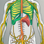 The human digestive system with a highlighted vagus nerve