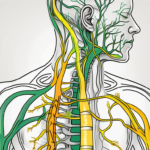 The human body highlighting the vagus nerve in a distinctive color