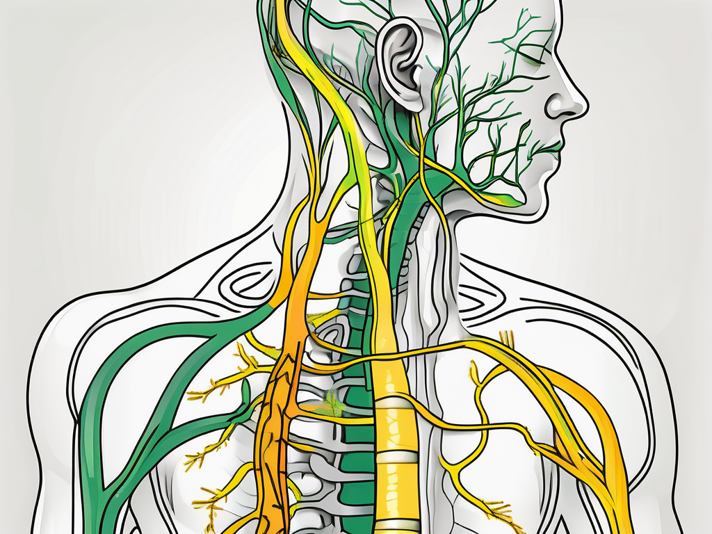 The human body highlighting the vagus nerve in a distinctive color