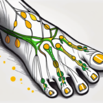 A foot with reflexology points marked