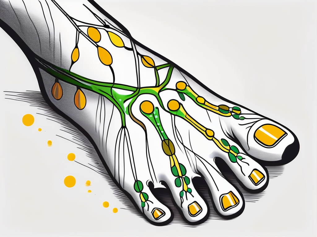 A foot with reflexology points marked