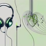 A pair of headphones connected to a heart