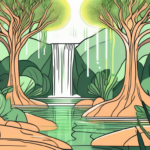 A serene landscape with a glowing nerve-like structure